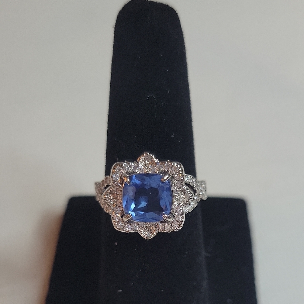 Kids Adjustable Silver and Light Blue Sapphire Gemstone Ring NWT